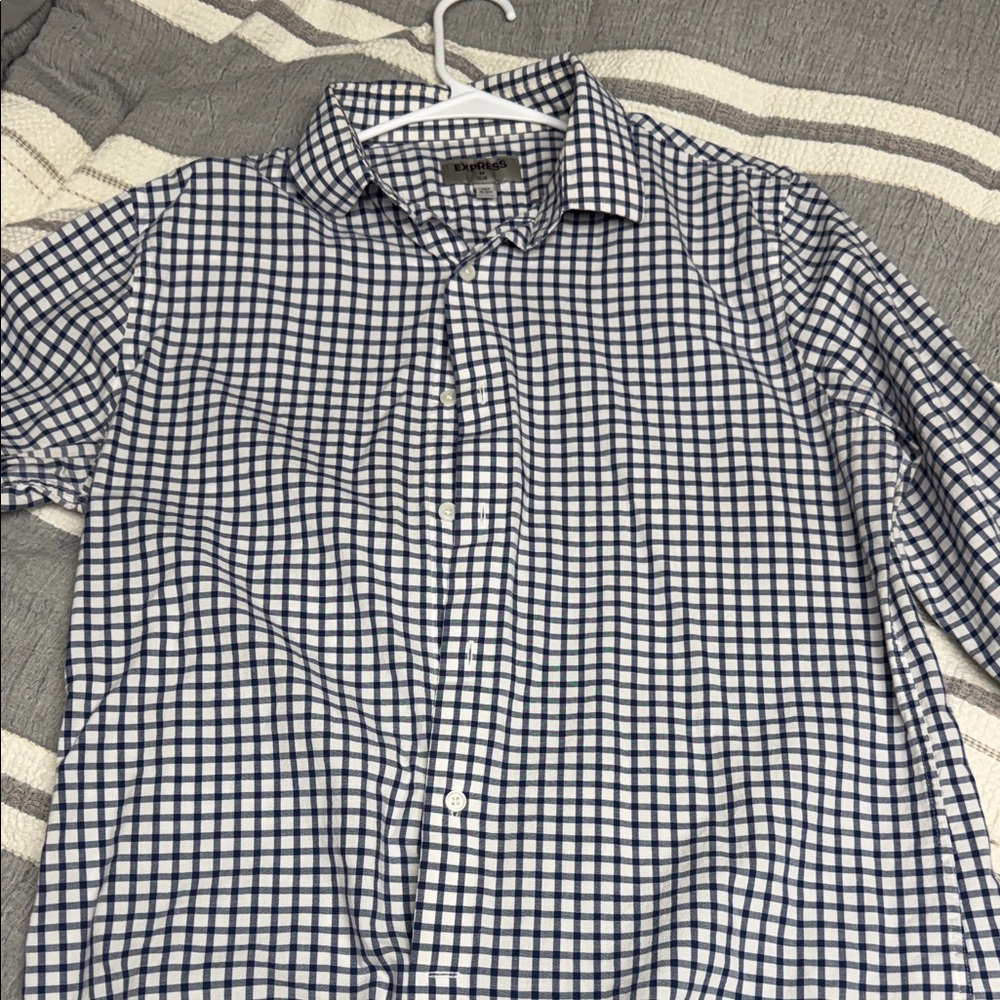 Express Navy and White Plaid Button Down Shirt